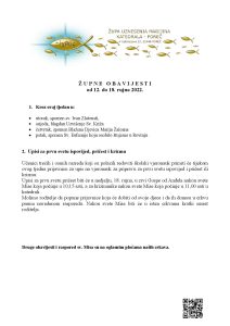 Župne obavijesti 12. – 18.9.2022.
