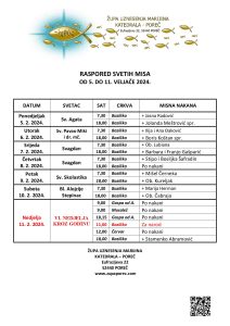 Raspored svetih misa od 5. do 11. veljače 2024.