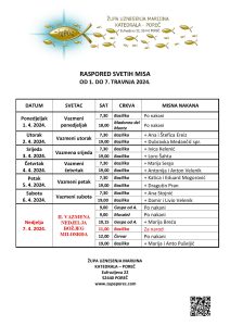 Raspored svetih misa od 1. do 7. travnja 2024.