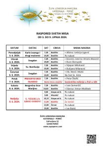 Raspored svetih misa od 3. do 9. lipnja 2024.