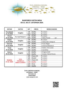 Raspored svetih misa 21. – 27. listopada