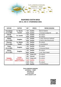 Raspored sv. Misa od 11. do 17. listopada