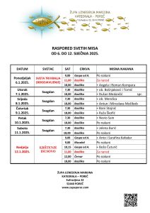 Raspored svetih misa od 6. do 12. siječnja