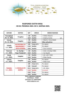 Raspored svetih misa od 30. prosinca do 5. sječnja