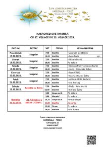 Raspored svetih misa od 17. do 23. veljače