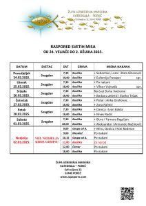 Raspored svetih misa od 24. veljače do 2. ožujka
