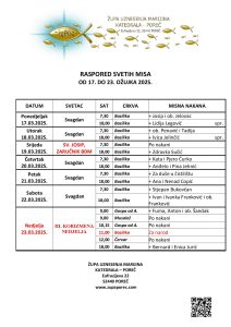 Rrspored svetih misa od 17. do 23. ožujka