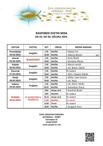 Raspored svetih misa od 24. do 30. ožujka