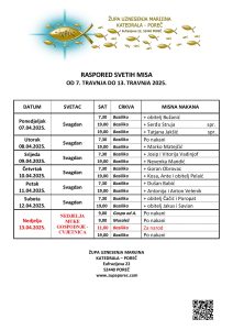 Raspored svetih misa od 7. do 13. travnja 2025.