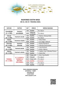 Raspored svetih misa od 21. do 27. travnja
