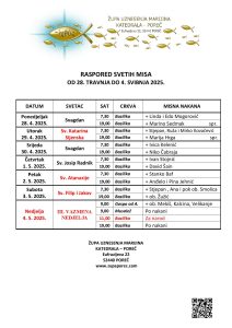 Raspored svetih misa od 28. travnja od 4. svibnja