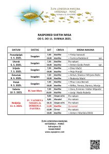 Raspored svetih Misa od 5. svibnja do 11. svibnja 2025.