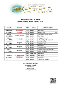 Raspored svetih misa od 12. do 18. svibnja