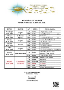 Raspored svetih misa od 19. svibnja do 25. svibnja