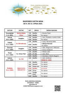 Raspored svetih misa od 9. do 15. lipnja