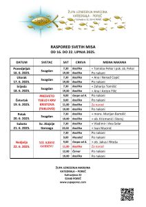 Raspored svetih misa od 16. do 22. lipnja