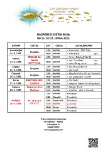 Raspored svetih misa od 23. do 29. lipnja