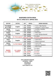 Raspored svetih misa od 30. lipnja do 6. srpnja