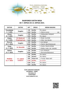 Raspored svetih misa od 7. srpnja do 13. srpnja