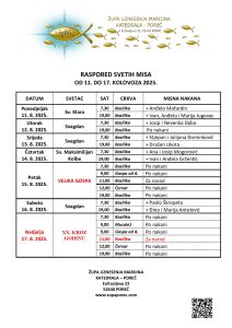 Raspored svetih misa od 11. do 17. kolovoza