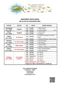 Raspored svetih misa od 18. do 24. kolovoza