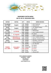 Raspored svetih misa od 25. do 31. kolovoza
