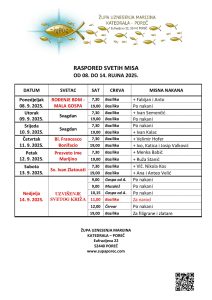 Raspored svetih misa od 08. do 14. rujna 2025.