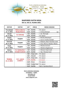 Raspored svetih misa od 15. do 21. rujna