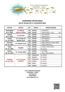 Raspored svetih misa i misne nakana od 29. rujna do 5. listopada 2025.