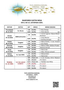 Raspored svetih misa od 6. do 12. listopada 2025.