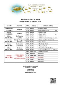 Raspored svetih misa od 13. do 19. listopada 2025.