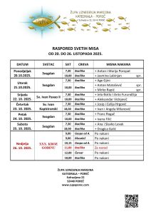 Raspored svetih misa od 20. do 26. listopada