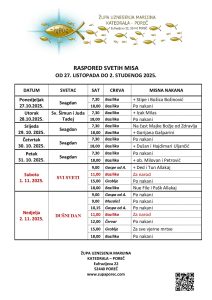 Raspored svetih misa od 27. listopada do 2. studenog