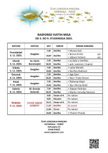 Raspored svetih Misa od 3. do 9. studenog
