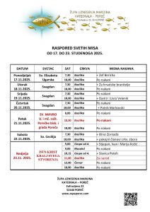 Raspored svetih misa od 17. do 23. studenoga 2025.