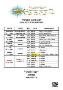 Raspored svetih misa od 24. do 30. studenog