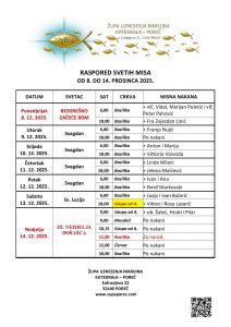 Raspored svetih misa u Poreču od 8. do 14. prosinca 2025.
