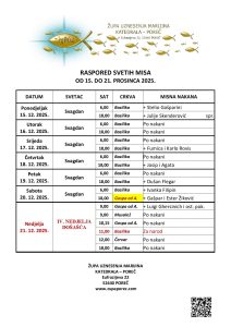 Raspored svetih misa od 15. do 21. prosinca