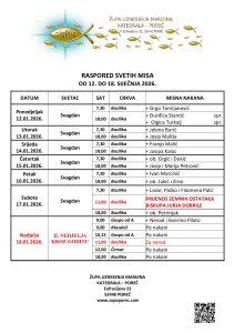 Raspored svetih misa od 12. do 18. siječnja 2026.