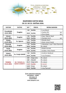 Raspored svetih misa od 19. do 25. siječnja 2026.
