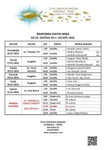 Raspored svetih misa od 26. siječnja do 1. veljače 2026.