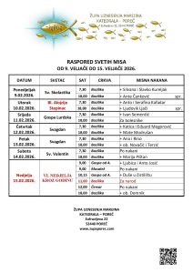 Raspored svetih misa od 9. do 15. veljače