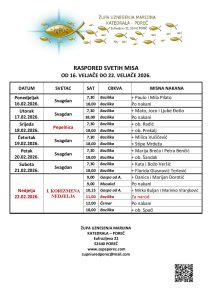 Raspored svetih misa od 16. do 22. veljače 2026.
