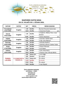 Raspored svetih misa od 23. veljače do 1. ožujka 2026.