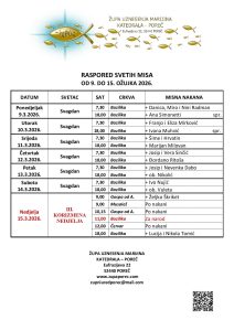Raspored svetih misa od 9. do 15. ožujka 2026.