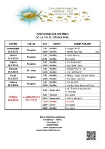 Raspored svetih misa od 16. do 22. ožujka