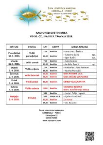 Raspored svetih misa od 30. ožujka do 5. travnja