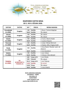 Raspored svetih misa od 2. do 8. ožujka