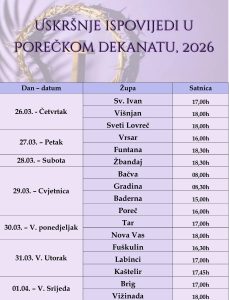 Raspored velikih ispovijedi i u Porečkom dekanatu