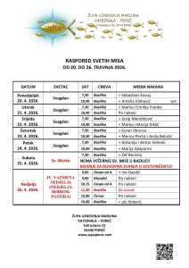 Raspored svetih misa od 20. do 26. travnja 2026.